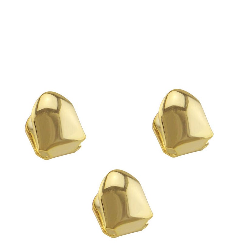 Comidox 3Pcs Gold Plated Hip Hop Single Teeth Grillz Caps Top Bottom Dental Grill - Image 1